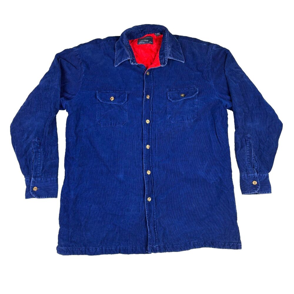 JC Penney Blue Corduroy Jacket Large w Red Liner The Mens Shop Stretch Shacket